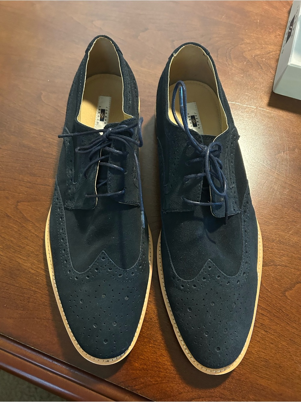 Joseph Abboud Navy Suede Wingtip Derbys with Tan Sole